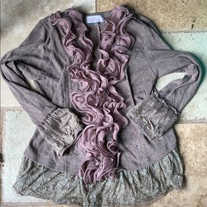 Ruffle Lace & Rhinestone Cardigan